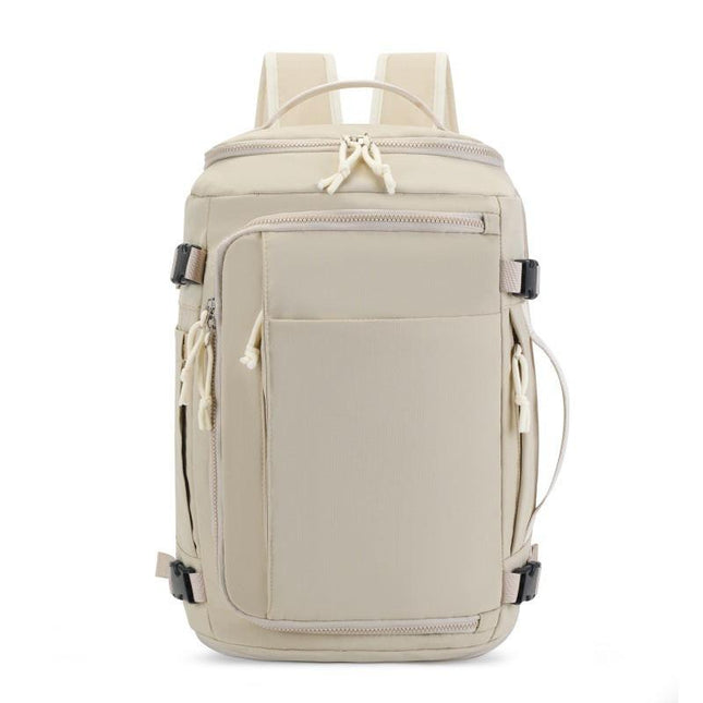 Beige Stylish & Spacious Backpack – Lightweight, Expandable Travel & Daily Use Rucksack (31×20×43cm).