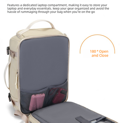 Beige Stylish & Spacious Backpack – Lightweight, Expandable Travel & Daily Use Rucksack (31×20×43cm).