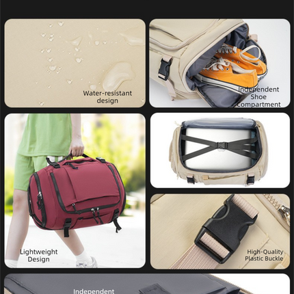 Beige Stylish & Spacious Backpack – Lightweight, Expandable Travel & Daily Use Rucksack (31×20×43cm).