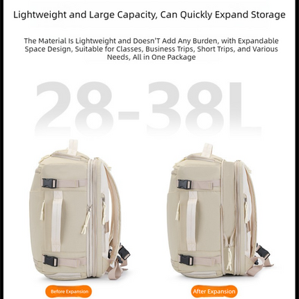Beige Stylish & Spacious Backpack – Lightweight, Expandable Travel & Daily Use Rucksack (31×20×43cm).