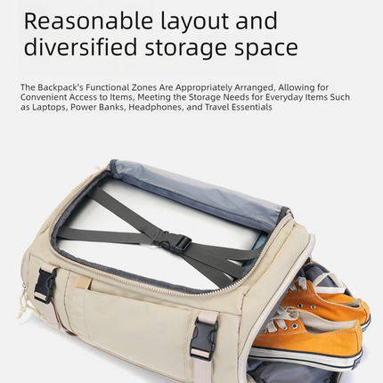 Beige Stylish & Spacious Backpack – Lightweight, Expandable Travel & Daily Use Rucksack (31×20×43cm).