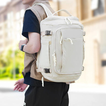 Beige Stylish & Spacious Backpack – Lightweight, Expandable Travel & Daily Use Rucksack (31×20×43cm).
