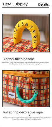 Orange plaid Portable Makeup Bag – Large Capacity, Multi-Compartment Cosmetic Organizer for Women (22×13×15cm).