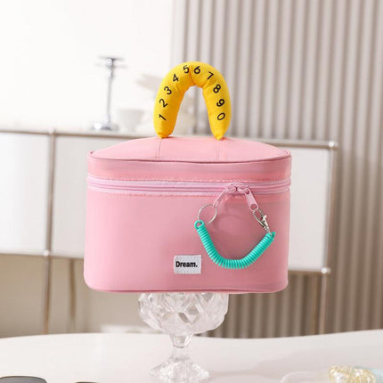 Pink Portable Makeup Bag – Large Capacity, Multi-Compartment Cosmetic Organizer for Women (22×13×15cm).