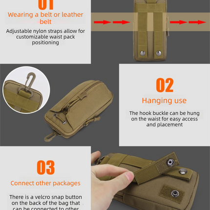 Dark Green camouflage Multi-Functional Outdoor Water Bottle & Phone Pouch – Tactical Zippered Waist Pack for Travel, Hiking, and Daily Use.