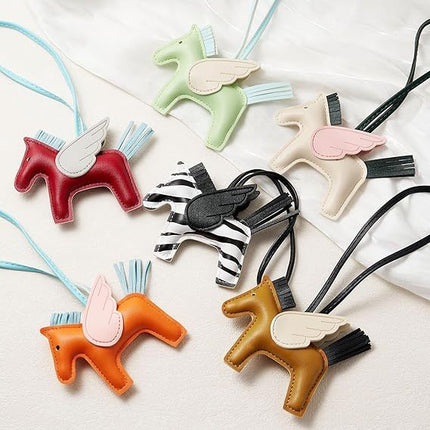 Orange PU Leather Pegasus Keychain – Cute Flying Horse Pendant with Wings and Rope, 3-Pack.
