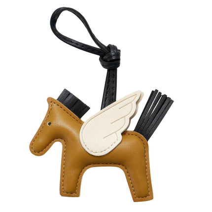 Brown PU Leather Pegasus Keychain – Cute Flying Horse Pendant with Wings and Rope, 3-Pack.