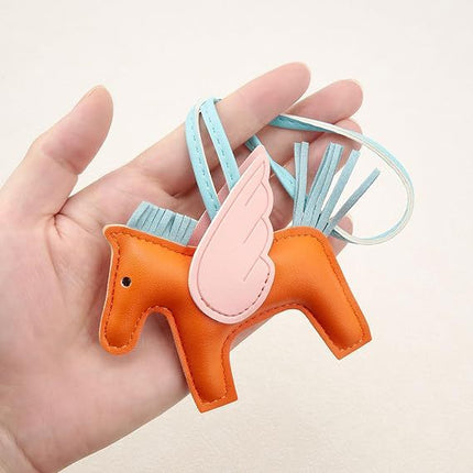 Red PU Leather Pegasus Keychain – Cute Flying Horse Pendant with Wings and Rope, 3-Pack.