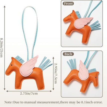 Beige PU Leather Pegasus Keychain – Cute Flying Horse Pendant with Wings and Rope, 3-Pack.