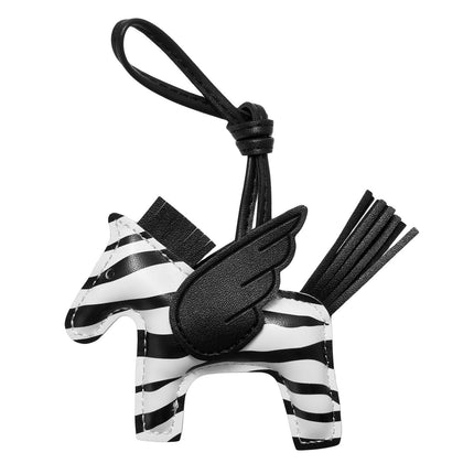 Black and White PU Leather Pegasus Keychain – Cute Flying Horse Pendant with Wings and Rope, 3-Pack.