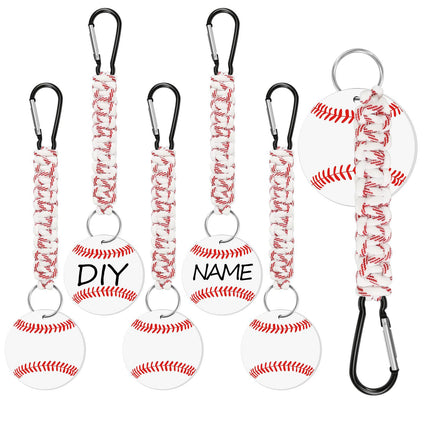 White DIY Baseball Keychain – Acrylic Ball Pendant with Nylon Rope, 2-Pack.