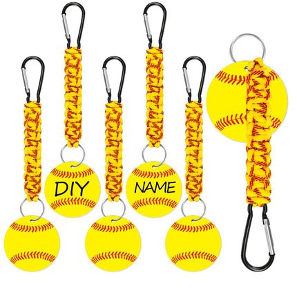 Yellow DIY Baseball Keychain – Acrylic Ball Pendant with Nylon Rope, 2-Pack.