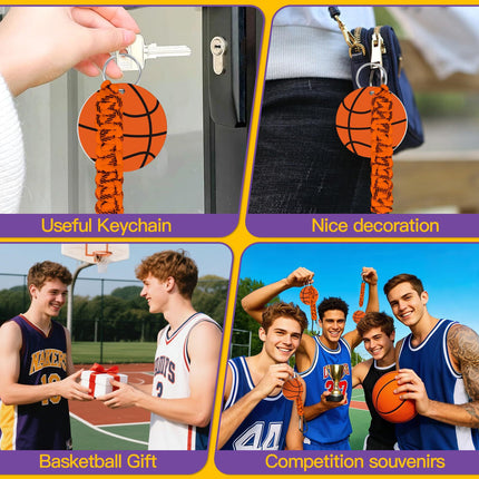 Brown DIY Basketball Keychain – Acrylic Ball Pendant with Nylon Rope, 2-Pack.