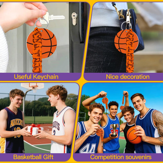 Brown DIY Basketball Keychain – Acrylic Ball Pendant with Nylon Rope, 2-Pack.