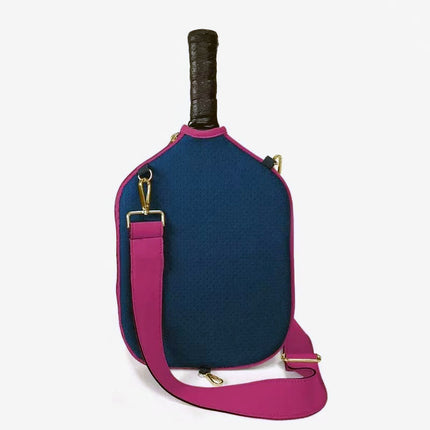 Dark Blue Neoprene Pickleball Paddle Cover – Waterproof Side Pocket Design, Shoulder Bag Style.