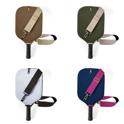 Dark Blue Neoprene Pickleball Paddle Cover – Waterproof Side Pocket Design, Shoulder Bag Style.