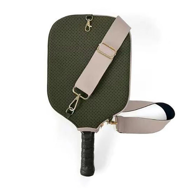 Green Neoprene Pickleball Paddle Cover – Waterproof Side Pocket Design, Shoulder Bag Style.