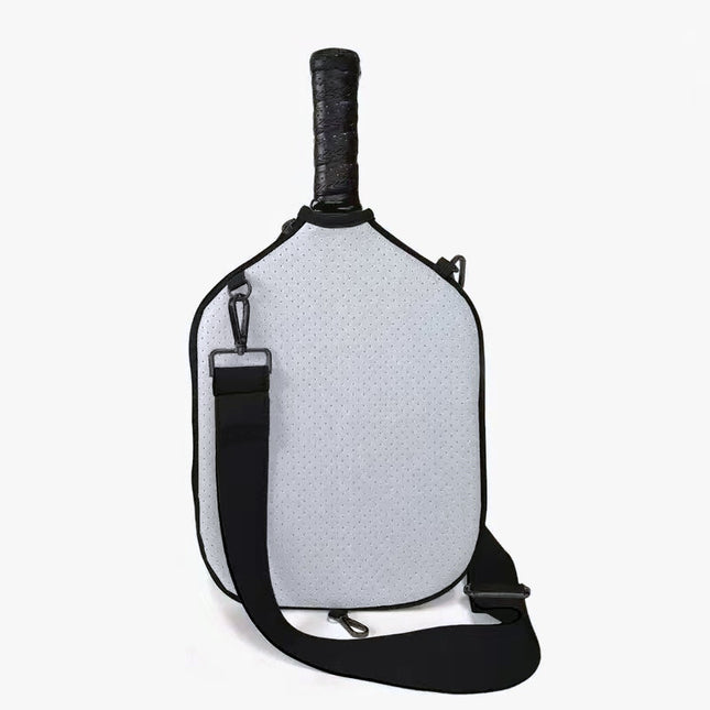 Grey Neoprene Pickleball Paddle Cover – Waterproof Side Pocket Design, Shoulder Bag Style.