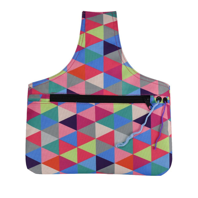 Colourful Knitting Storage Tote Bag – Colorful Geometric Triangles Craft Organizer with Zippered Pockets.