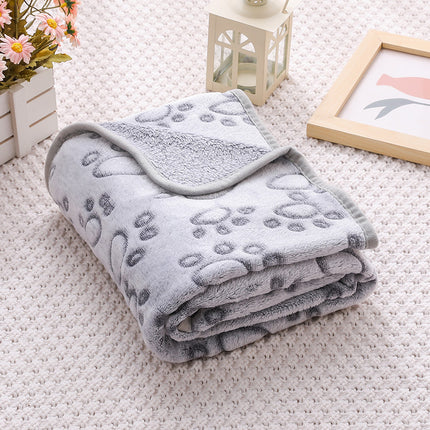Grey Pet Blanket Set – Plush Paw Print Design, 3-Piece Pack (S/M/L Sizes).