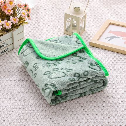 Green Pet Blanket Set – Plush Paw Print Design, 3-Piece Pack (S/M/L Sizes).