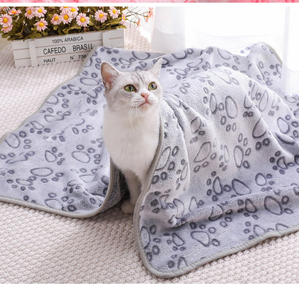 Blue Pet Blanket Set – Plush Paw Print Design, 3-Piece Pack (S/M/L Sizes).