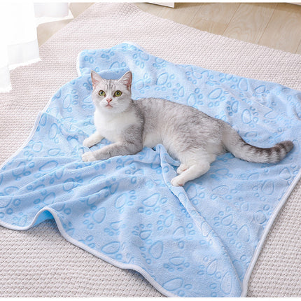 Blue Pet Blanket Set – Plush Paw Print Design, 3-Piece Pack (S/M/L Sizes).
