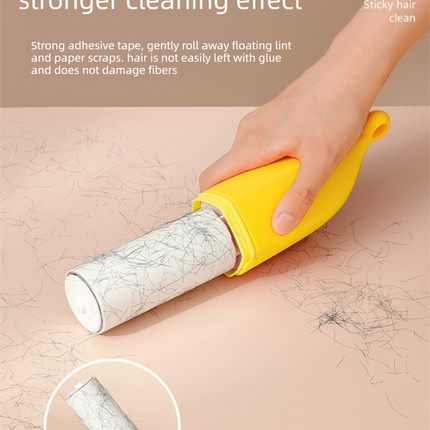 Yellow Multifunctional Banana-Shaped Lint Remover – Portable Sticky Hair Cleaner with 6 Replaceable Rolls.