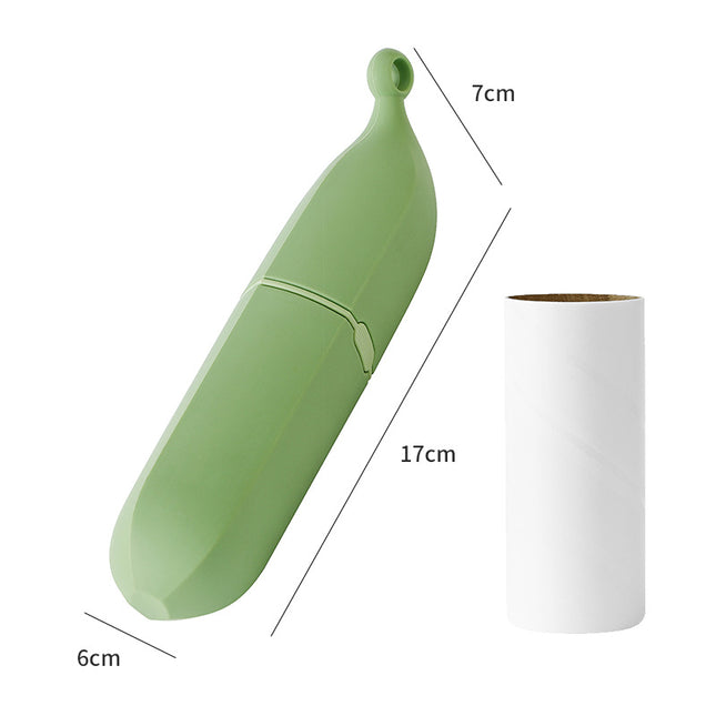 Green Multifunctional Banana-Shaped Lint Remover – Portable Sticky Hair Cleaner with 6 Replaceable Rolls.