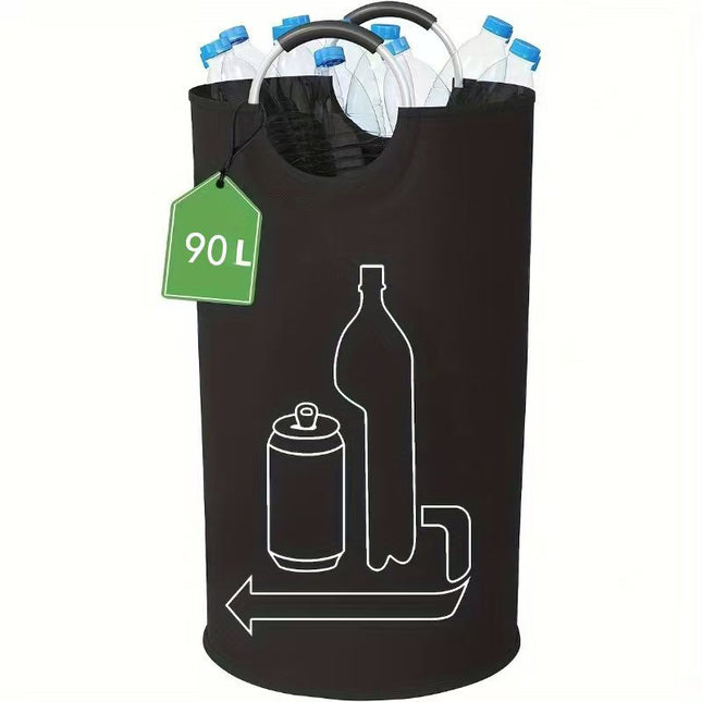Black Portable Oxford Fabric Collapsible Laundry Basket – Waterproof, Multi-Use Storage Bin for Bottles, Clothes & More.