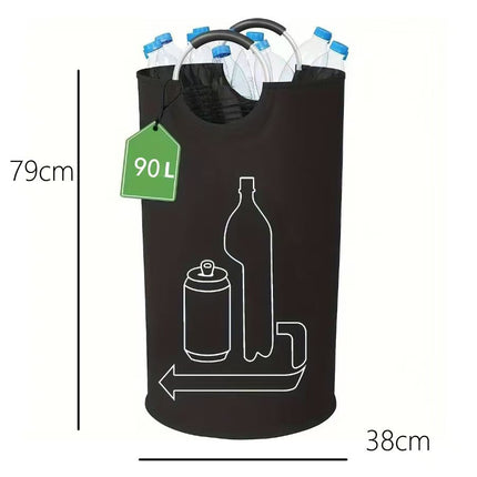Black Portable Oxford Fabric Collapsible Laundry Basket – Waterproof, Multi-Use Storage Bin for Bottles, Clothes & More.