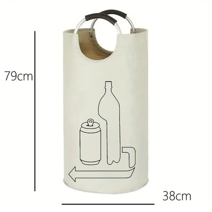 Beige Portable Oxford Fabric Collapsible Laundry Basket – Waterproof, Multi-Use Storage Bin for Bottles, Clothes & More.