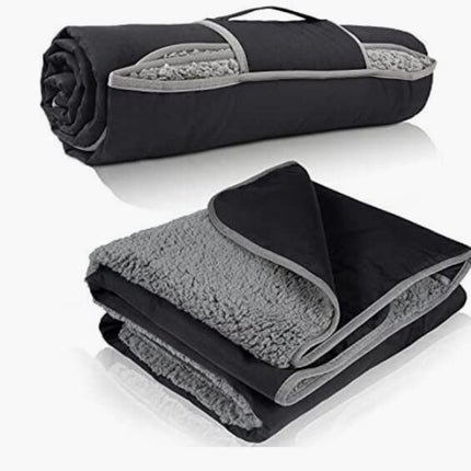 Black and Grey 3-Layer Waterproof Outdoor Blanket – Portable, All-Weather Picnic & Camping Mat with Storage Pocket.