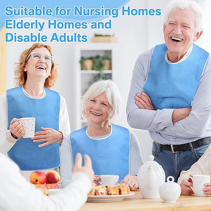 Blue Anti-Stain Feeding Apron with Pocket – Adjustable Care Bib for Elderly & Disabled Adults (2-Pack).