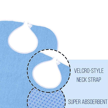 Blue Anti-Stain Feeding Apron with Pocket – Adjustable Care Bib for Elderly & Disabled Adults (2-Pack).