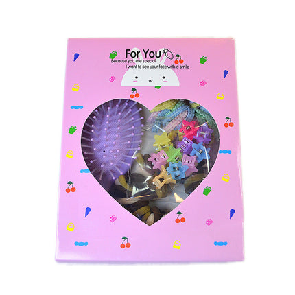 Style 6 Boxed Hair Tie Set with Pink Rubber Bands, Cute Hair Accessories & Mini Comb – Perfect Gift for Girls.