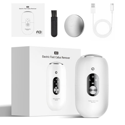 White 2-in-1 Electric Foot Care Device – Cordless Callus Remover & Skin Polisher with Dual Heads.