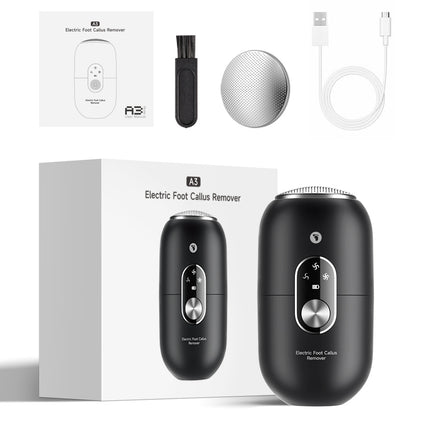 Black 2-in-1 Electric Foot Care Device – Cordless Callus Remover & Skin Polisher with Dual Heads.