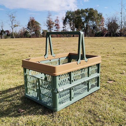 Large Collapsible Storage Basket with Handles - Portable Folding Crate for Shopping, Picnics & Car Trunk(green).