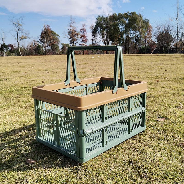 Large Collapsible Storage Basket with Handles - Portable Folding Crate for Shopping, Picnics & Car Trunk(green).