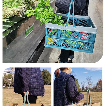 Large Collapsible Storage Basket with Handles - Portable Folding Crate for Shopping, Picnics & Car Trunk(green).