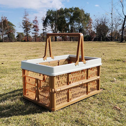 Large Collapsible Storage Basket with Handles - Portable Folding Crate for Shopping, Picnics & Car Trunk(Brown ).