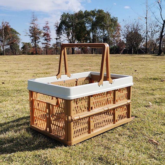 Large Collapsible Storage Basket with Handles - Portable Folding Crate for Shopping, Picnics & Car Trunk(Brown ).