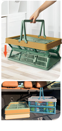 Large Collapsible Storage Basket with Handles - Portable Folding Crate for Shopping, Picnics & Car Trunk(Brown ).