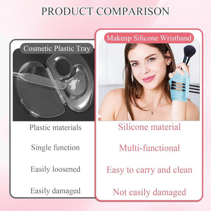 2pc Multi-Functional Silicone Makeup Artist Wristband - Wearable Palette, Brush Holder & Cleaner(pink).