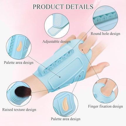 2pc Multi-Functional Silicone Makeup Artist Wristband - Wearable Palette, Brush Holder & Cleaner(blue).
