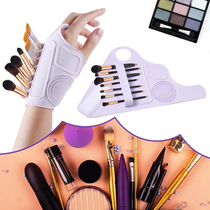 2pc Multi-Functional Silicone Makeup Artist Wristband - Wearable Palette, Brush Holder & Cleaner(blue).