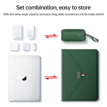 3-in-1 PU Leather Laptop Sleeve with Stand & Mouse Pad + Accessory Pouch(Gray).