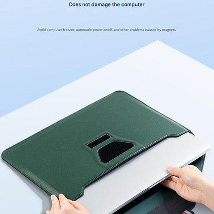 3-in-1 PU Leather Laptop Sleeve with Stand & Mouse Pad + Accessory Pouch(Gray).