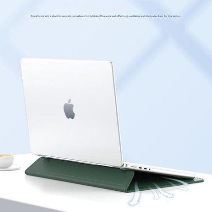 3-in-1 PU Leather Laptop Sleeve with Stand & Mouse Pad + Accessory Pouch(Gray).